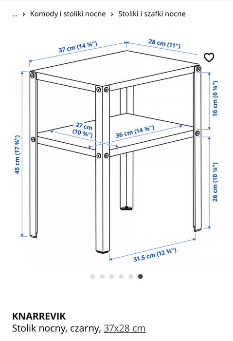 Stolik nocny metalowy czarny Ikea KNARREVIK
