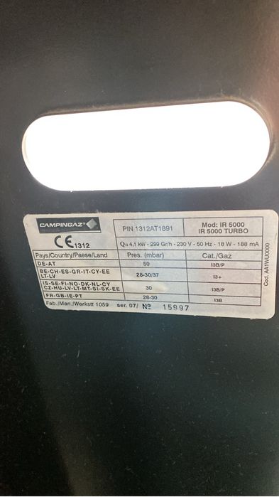 Campingaz IR 5000 TURBO 4,1kW + Garrafa Gás VAZIA + Tubo + Redutor - Kit Completo Pronto a Usar