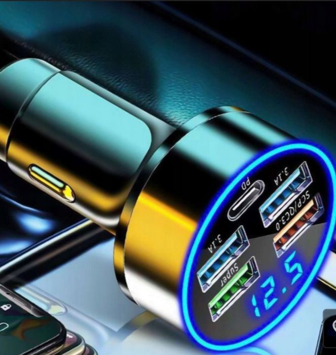 Szybka ładowarka samochodowa 6 w 1 USB C