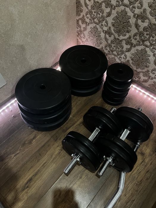 Гантелі, прямий гриф, зігнутий гриф, блини 120 кг