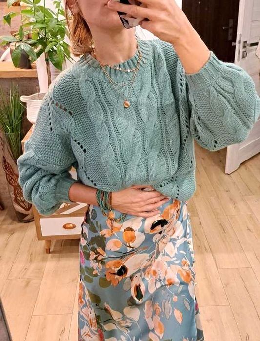 Sweter mietowy Candy splot warkocza roz. 42/44