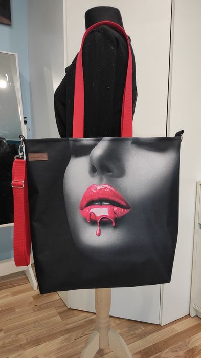 Duża Torebka Shopper bag XXL usta torba w usta twarz kobiety torebka