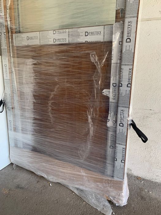 Drzwi balkonowe białe dąb złocisty nowe klamki zamek 900x2200