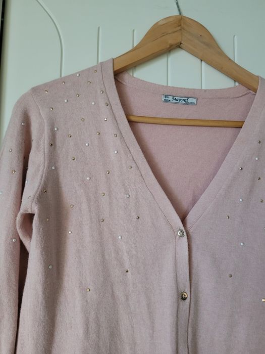 Mayoral 152 sweter kardigan 12 lat z falbanką i kamyczkami