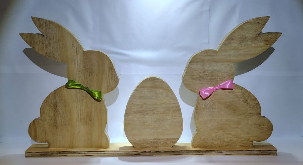 Zając drewniany stroik wielkanocny handmade