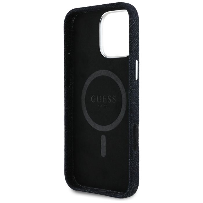 Etui Guess Denim Triangle Logo MagSafe do iPhone 16 Pro Max czarny
