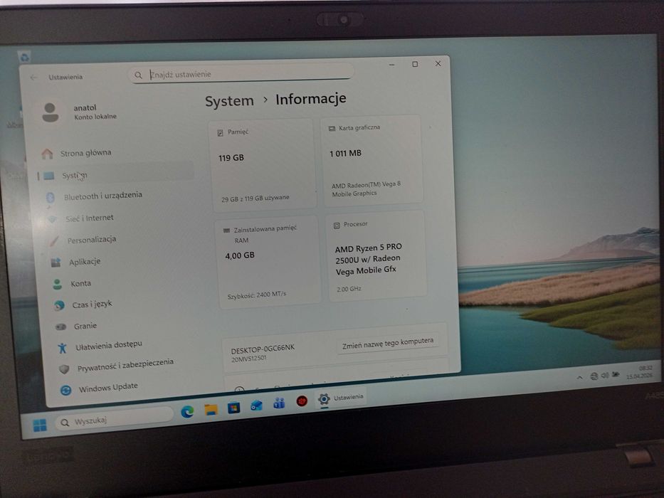 Laptop Lenovo ThinkPad A485 Ryzen 5. Okazja!