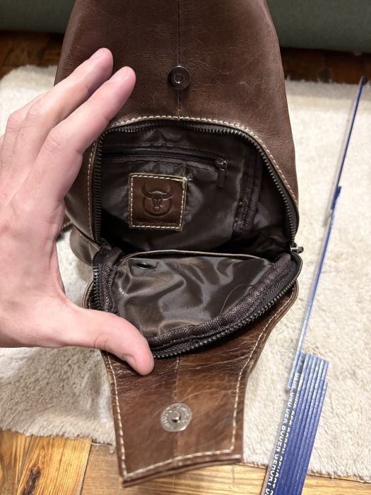 Кожаная мужская сумка нагрудная BullCaptain