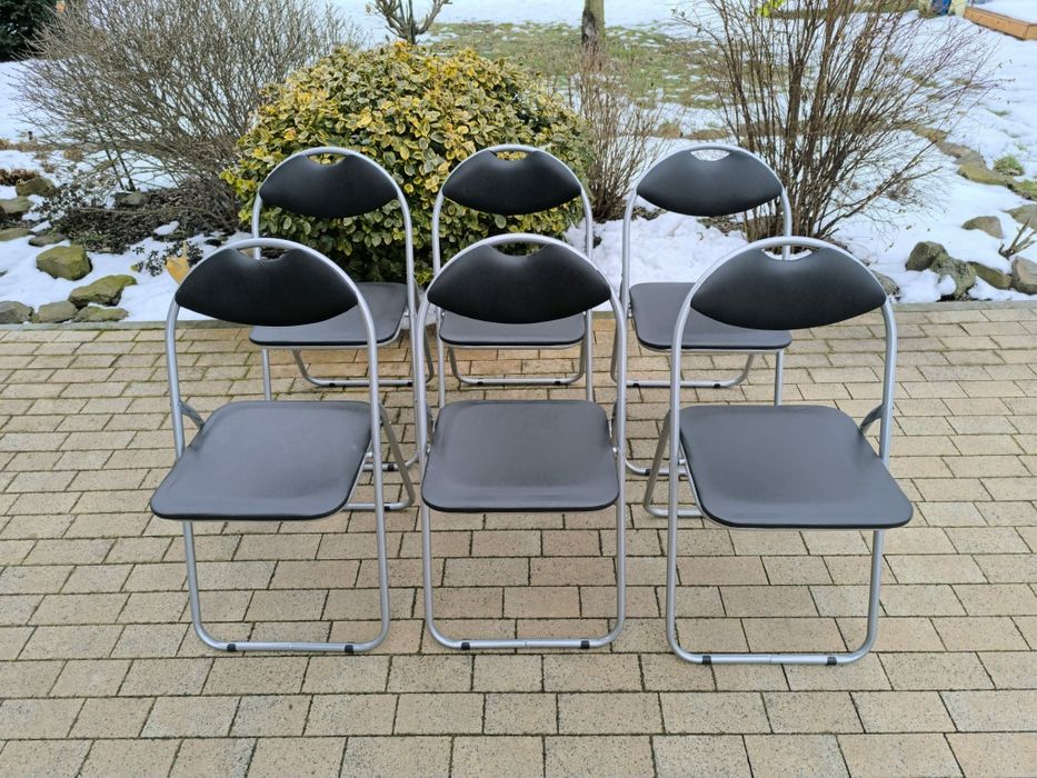 Składane krzesła stołowe, 6 szt., czarne, sztuczna skóra i stal