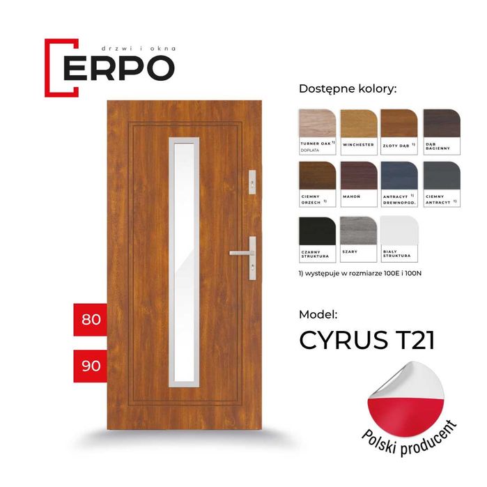 Drzwi zewnętrzne 72mm Czyste powietrze 90 lewe lub prawe złoty dąb