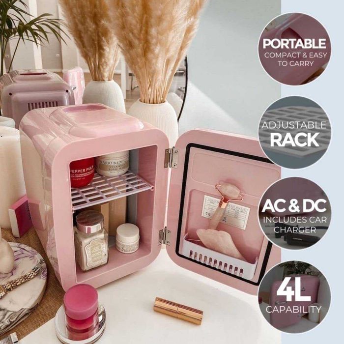 Flamingueo - Frigorífico pequeno portátil, 4 L, 12 V/220 V, rosa, novo