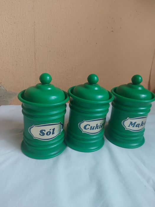 Pojemnik plastikowy zielony na cukier PRL maka sol przyprawy