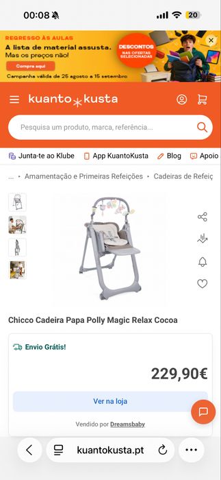 Cadeira papa chicco magic polly relax