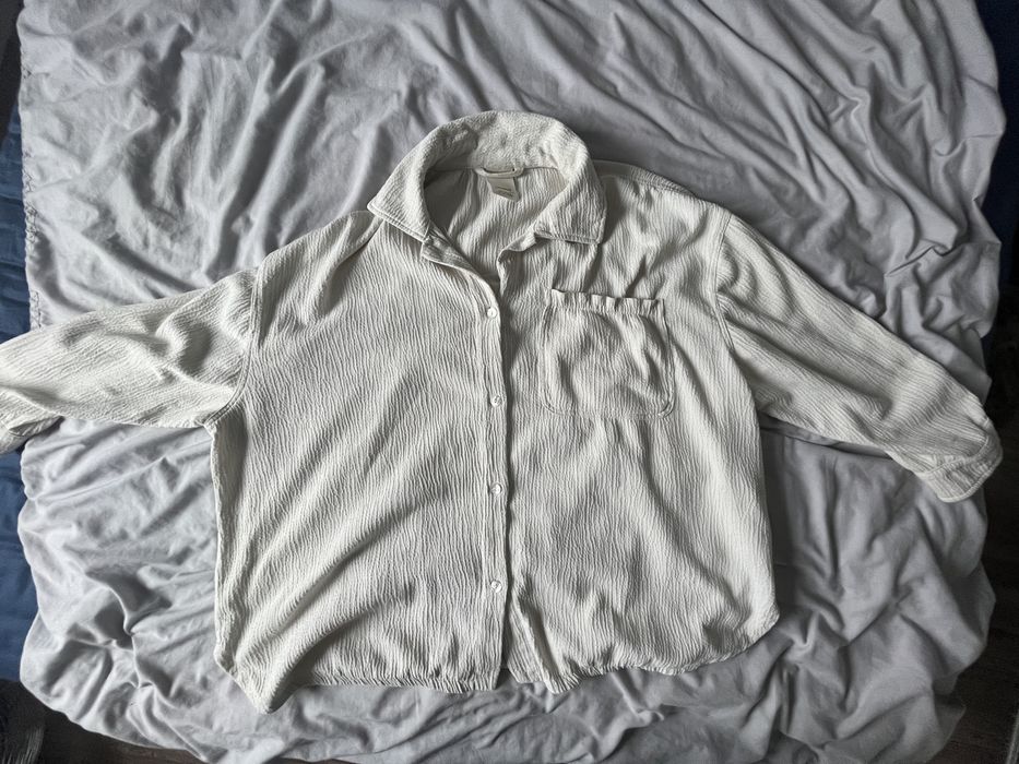 Biała kremowa duża szeroka muślinowa prążkowana koszula oversize unise