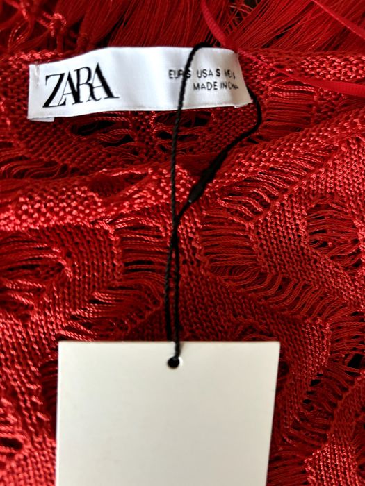 Zara szydełkowa ażurowa sukienka z frędzlami S/M