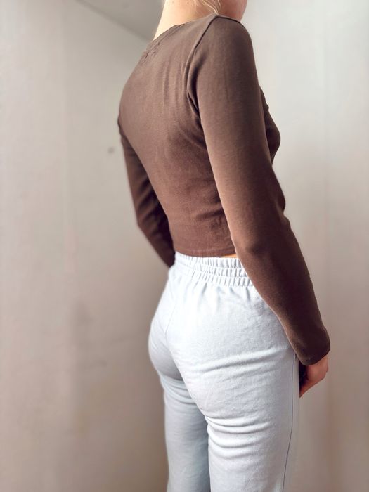 Brązowy basic top koszulka czekoladowa bawełniana pull and bear