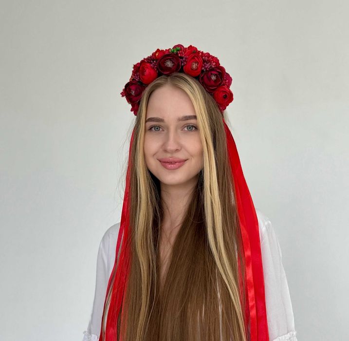 Вінок український червоно-бордовий