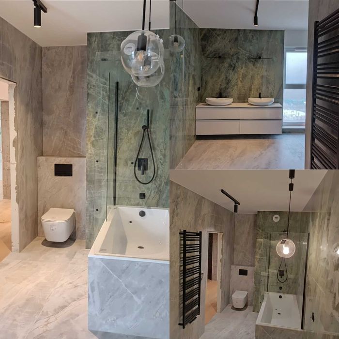 Łazienki, remont, płytki wielkoformatowe, układanie płytek