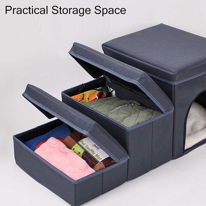 3-stopniowe schody dla psów z domkiem oraz miejscem do przechowywania