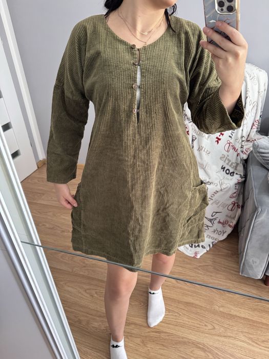 Gudrun Sjöden – sukienka/tunika z prążkowanej 100% bawełny, khaki/oliwkowa
