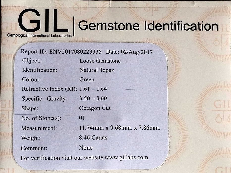 Topazio 8.46 ct + certificado GIL