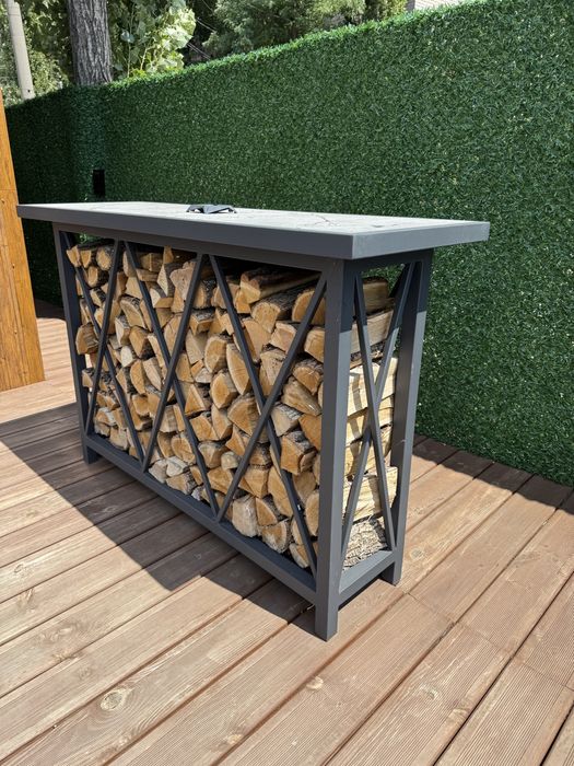 Барна стійка-дровниця універсальний стіл з металу та керамограніту.