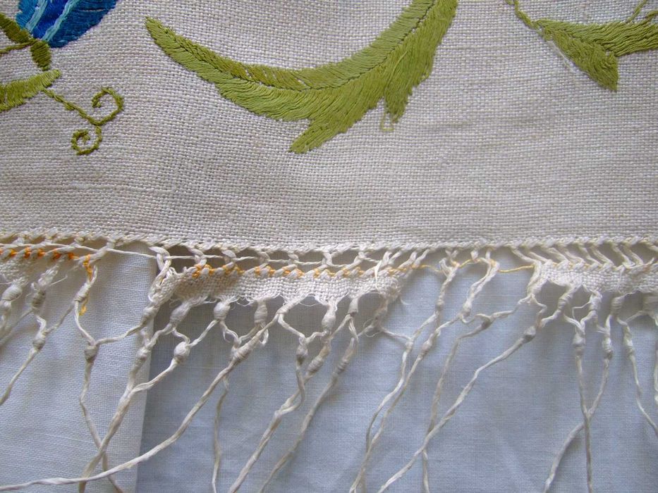 Serweta lniana 89x130cm len haft ręczny przedwojenna używana