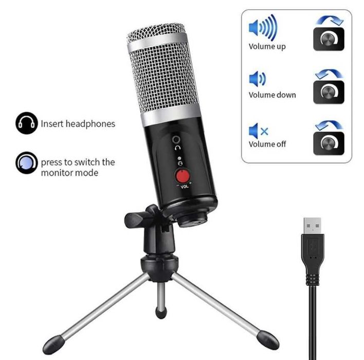 Studyjny mikrofon pojemnościowy USB Ze Statywem