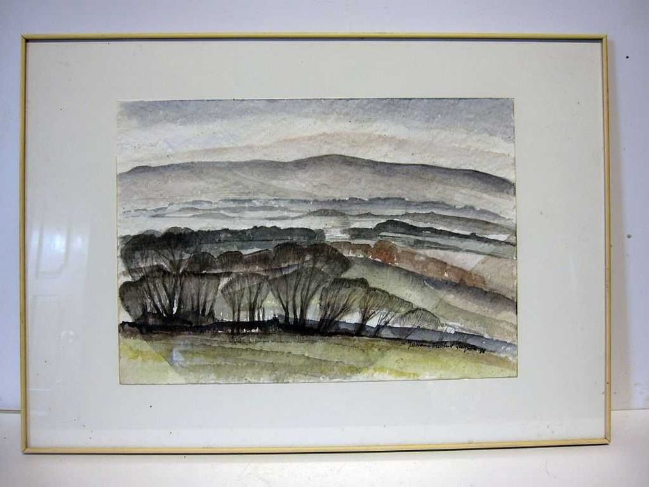 Paisagem - aquarela emoldurada-assinada Johann Michael Laquix '86