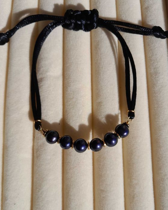 Bransoletka z naturalnych czarnych pereł