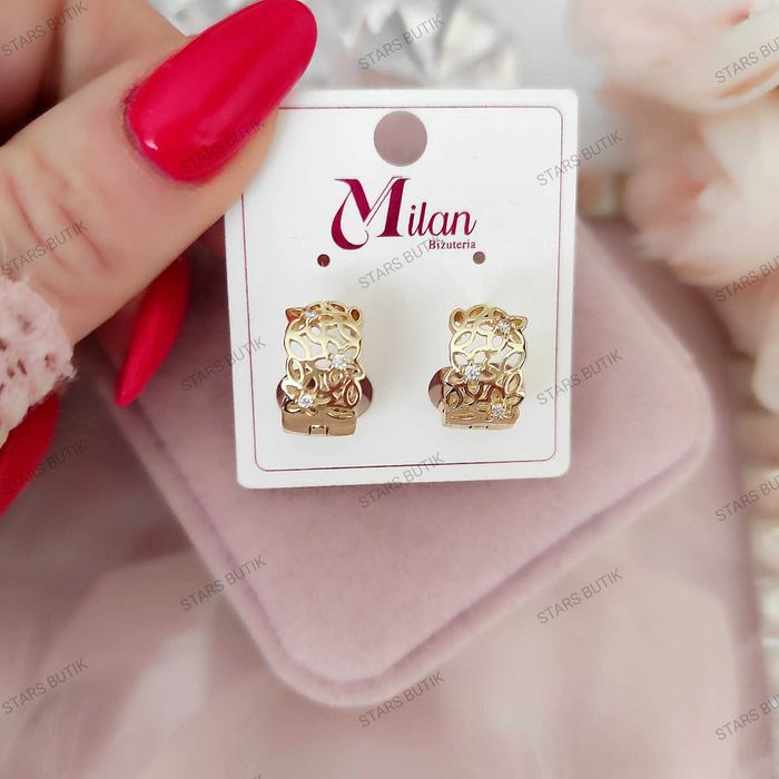 Ażurowe kolczyki kółeczka kwiatki srebrne cyrkonie 14k wzór jubilerski