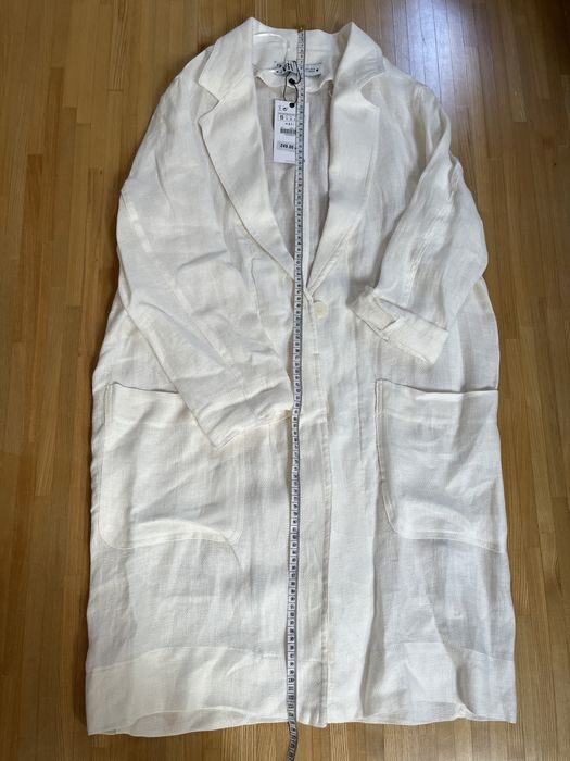 Płaszczyk lniany, Zara, oversize, rozm 36, kolor biały. Nowy z metka.