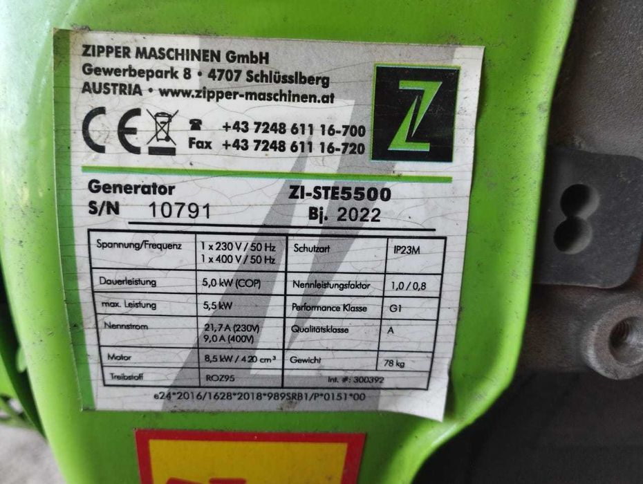 Генератор Zipper ZI-STE5500 (5.5 кВт, 2022 р.в.) — Стан відмінний ( в наявності 2 шт)
