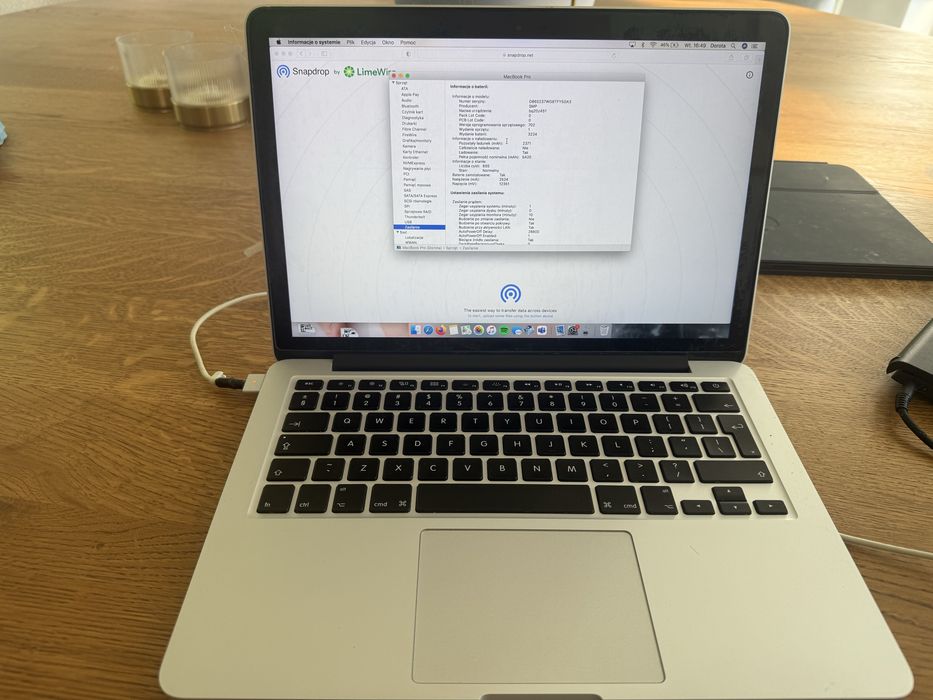 MacBook Pro 2015 13 cali 8GB dysk SSD 256 GB sprawny technicznie bateria liczba cykli 655
