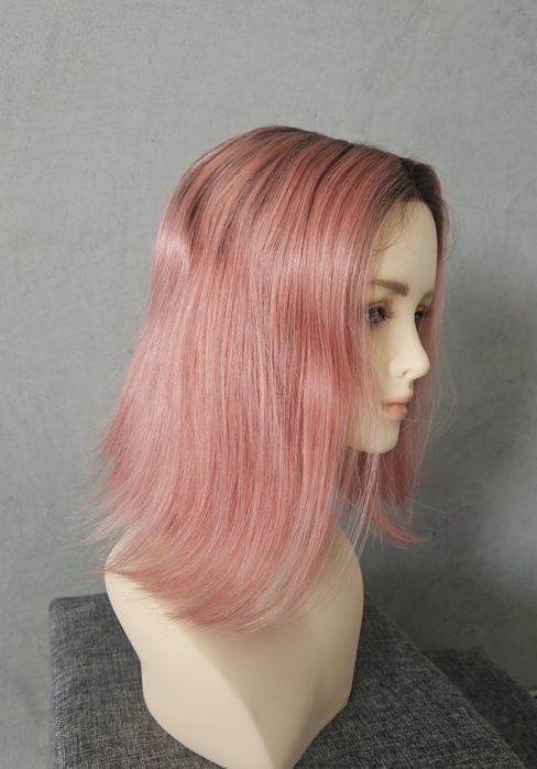Peruka włosy naturalne human hair różowe brzoskwiniowe