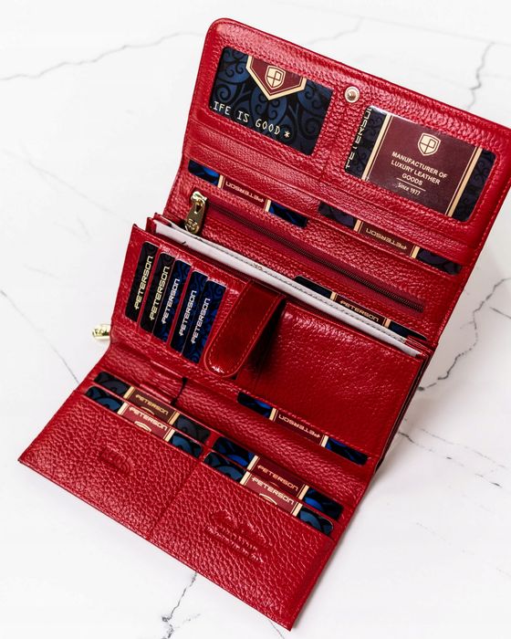 PETERSON portfel damski skórzany elegancki lakierowany P193 czerwony
