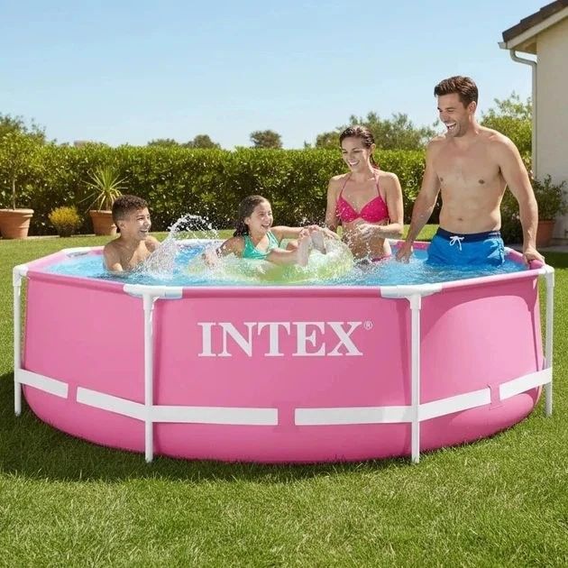 ЗНИЖКА Каркасний басейн Intex 28290 244×76 см рожевий круглий інтекс
