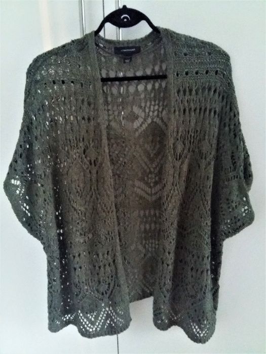 Sweter cardigan khaki ATMOSPHERE M/L dzianina ażurowy narzutka