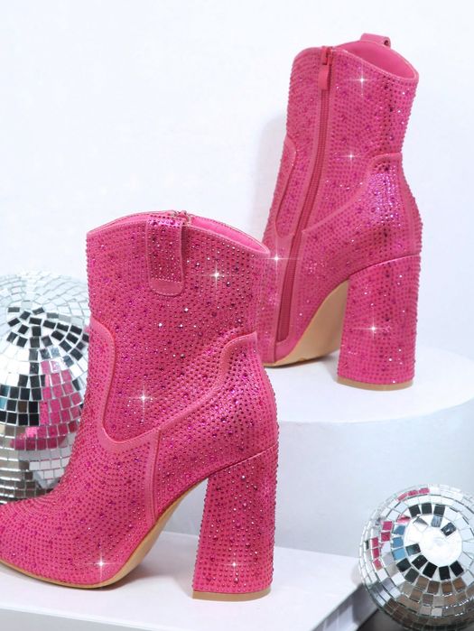 Botki Kowbojki Skórzane Zdobione Cyrkoniami Różowe Shein Eur 36,5