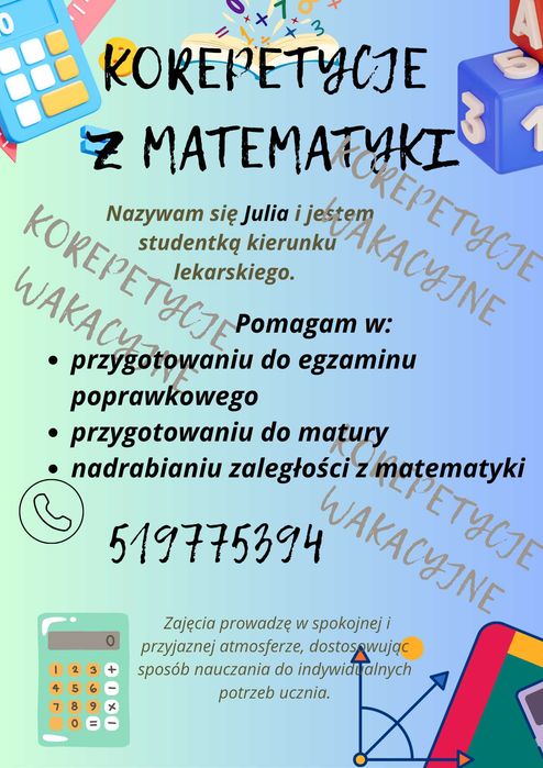 Oferuję korepetycje z matematyki