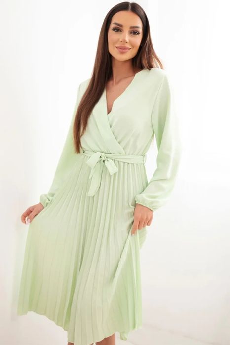 Sukienka damska plisowana jabłkowa midi elegancka wiązana