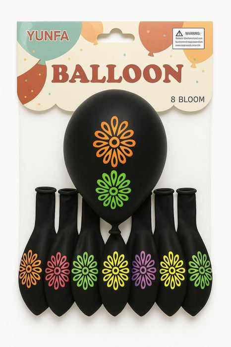 Воздушные шарики черные с рисунком в наборе 8 штук