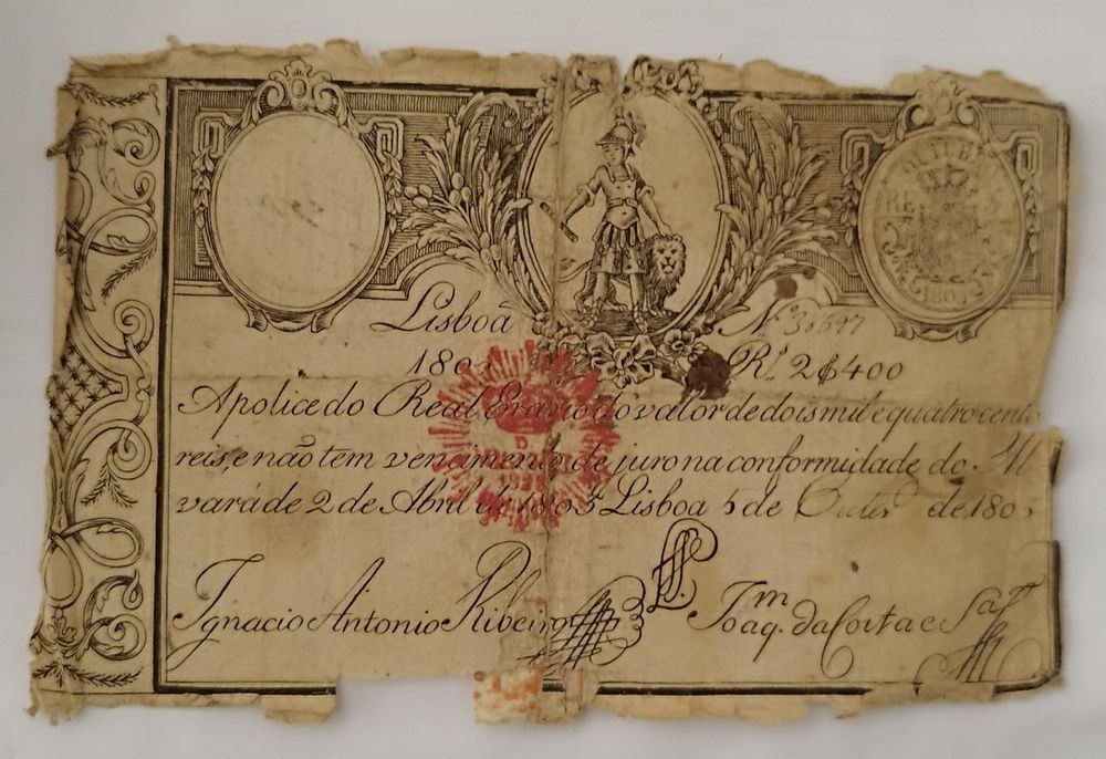 Apólice do Real Erário - dois mil e quatrocentos reis