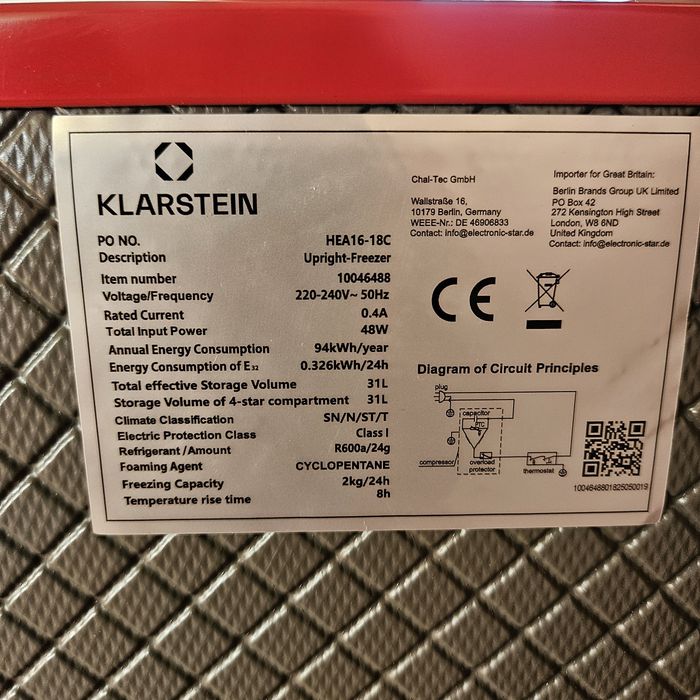 Klarstein lodówka chłodziarko zamrażarka 31l Coca cola