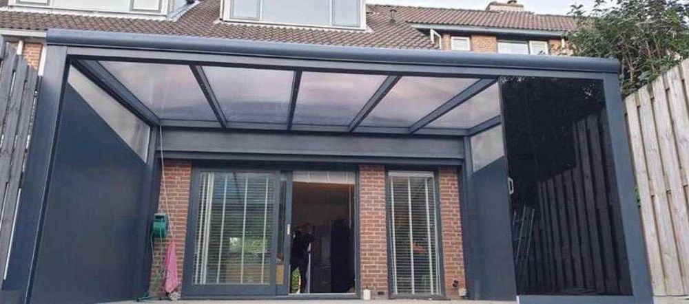 Pergola na taras. Dach poliwęglan, ściany ze szkła, oświet. LED 3x3 m