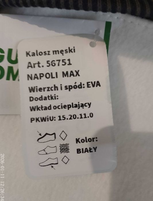 Kalosze Męskie Wkład Ocieplający wkładka 29 cm