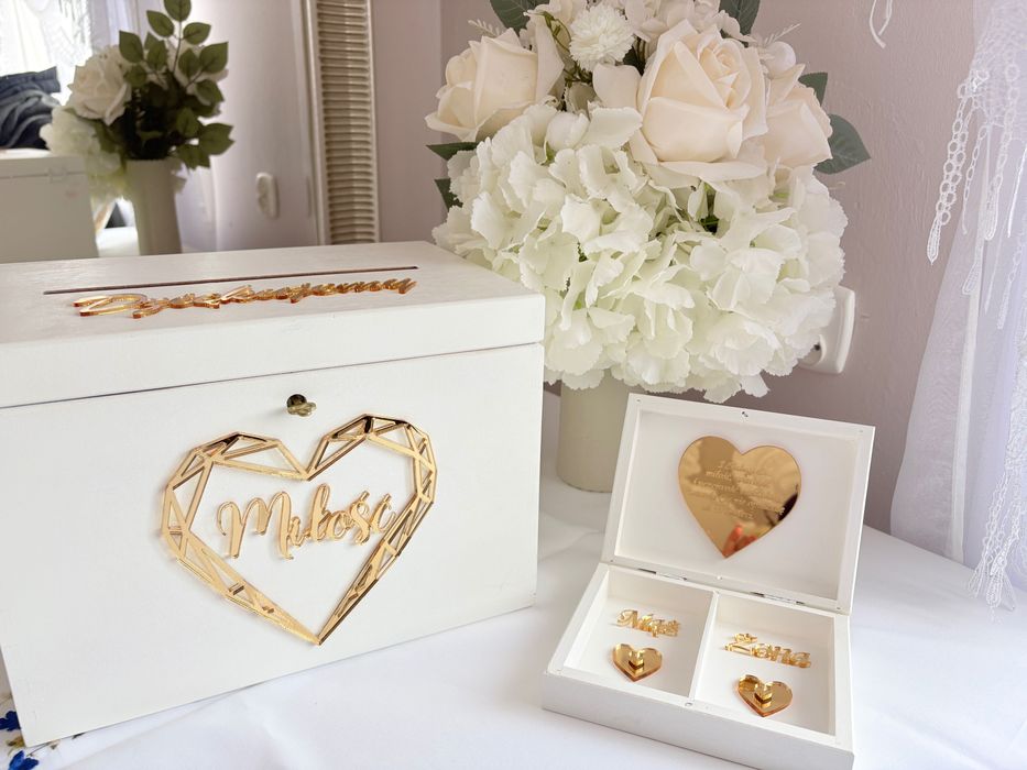 Zestaw na ślub- Skrzynia na koperty+ pudełko naobrączki