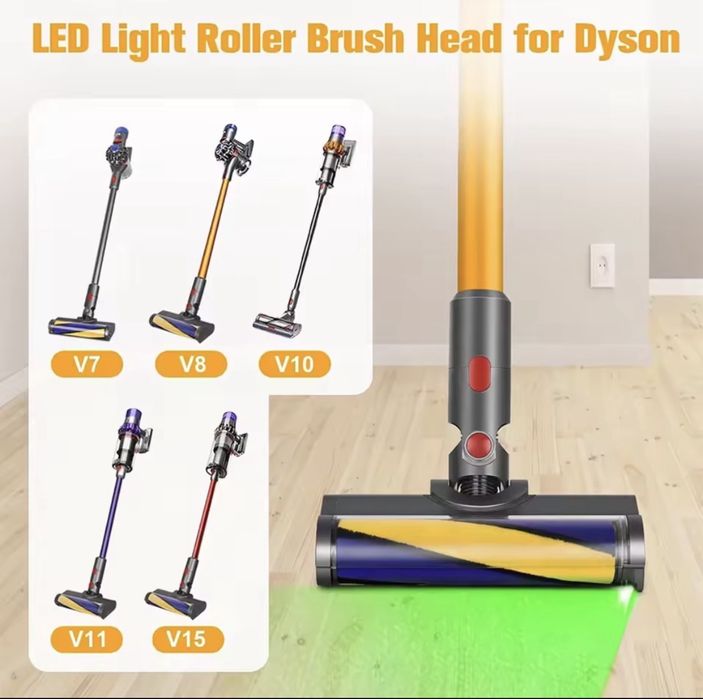 Світлодіодна щітка для насадки для підлоги для пилососа Dyson V7 V8 V11 V10 V15 Електрична щітка М’яка роликова щітка Запасні частини dyson
