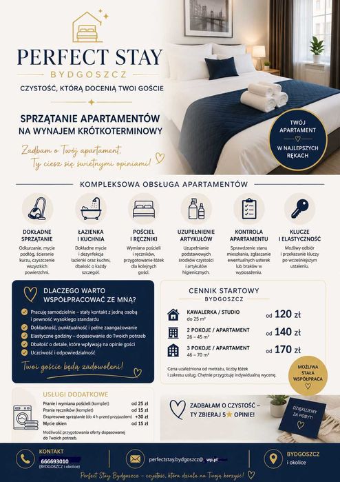 Sprzątanie apartamentów/mieszkań na wynajem krótkoterminowy