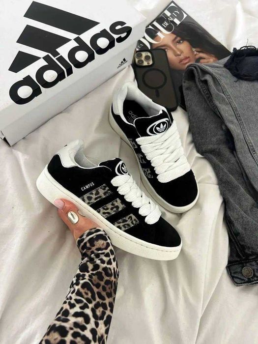 Кампуси Жіночі кросівки Adidas Campus 00s Black White Leopard
